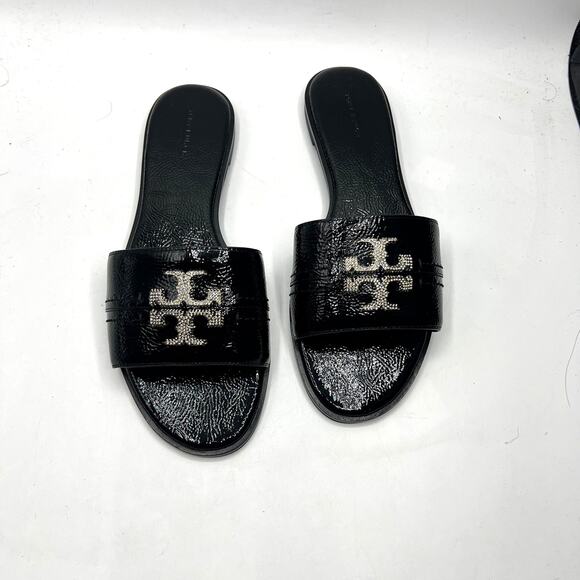 Tory Burch Everly Slide Sandals Perfect Black/Crystal Size 10 NEW - Picture 2 of 8